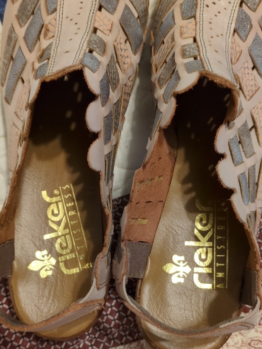 Rieker Women's Blush and Taupe Woven Slingback Clogs - Picture 3 of 8